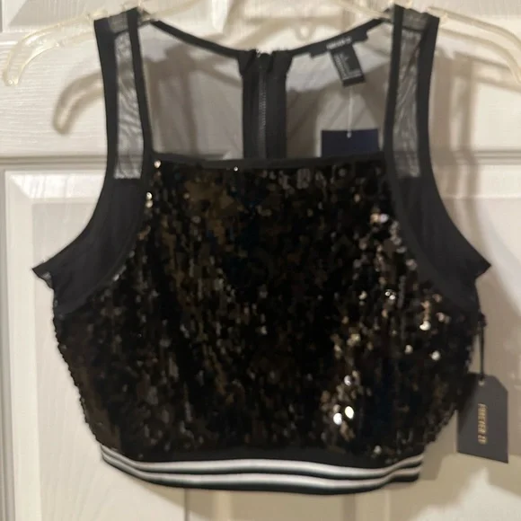 NWT Forever 21 Cropped Mesh & Sequin Tank Size Small - Picture 1 of 8